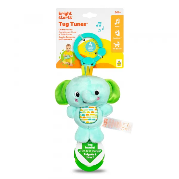BRIGHT STARTS Hračka s melódiou na C krúžku Tug Tunes™ slon 0m+