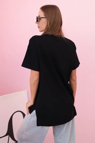 Kesi Dámske bavlnené oversize tričko srdcom a strapcami čierna