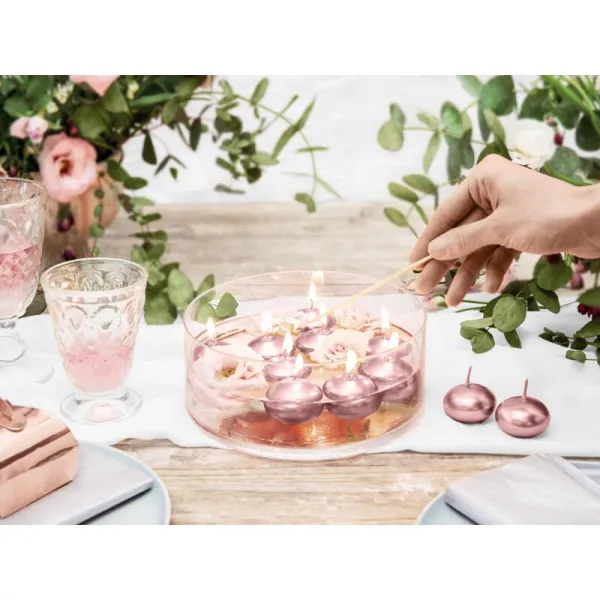 PartyDeco Plávajúce sviečky ružovo zlaté 4cm 50ks