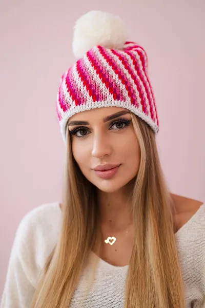 Legínovo Dámska čiapka s brmbolcom Hanna K328 biela + fuksia Farba: Biela, Veľkosť: UNI