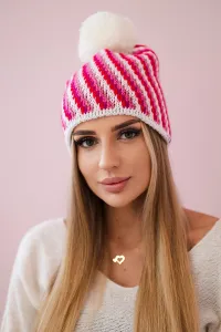 Legínovo Dámska čiapka s brmbolcom Hanna K328 biela + fuksia Farba: Biela, Veľkosť: UNI