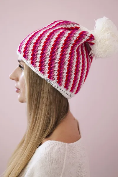 Legínovo Dámska čiapka s brmbolcom Hanna K328 biela + fuksia Farba: Biela, Veľkosť: UNI