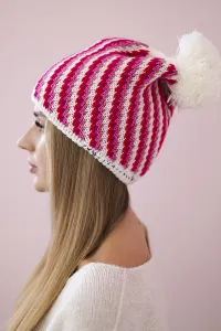 Legínovo Dámska čiapka s brmbolcom Hanna K328 biela + fuksia Farba: Biela, Veľkosť: UNI