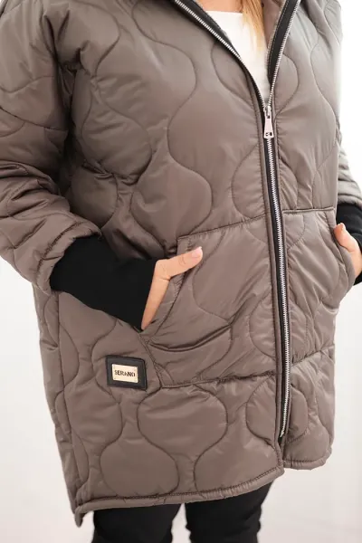 Legínovo Dámska zimná bunda Plus Size prešívaná s kapucňou hnedá Farba: Hnedá, Veľkosť: UNI