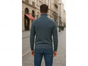 Factory Pánsky rebrovaný rolák – hrejivý pulóver so stojačikom Farba: Jeansová, Veľkosť: 3XL