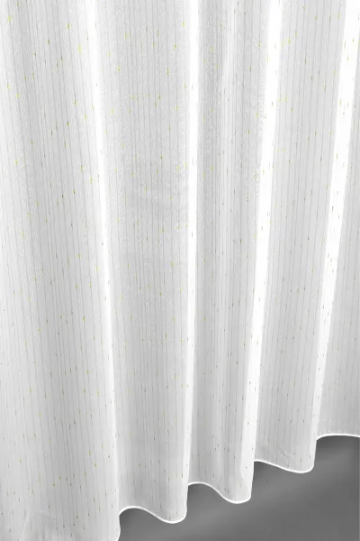 Záclona s prekrúcanou väzbou, Dážď lurex zlatý, biela 320 cm