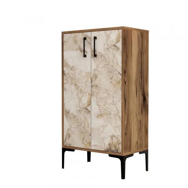Skrinka na topánky / Botník Prag - Walnut, White Marble