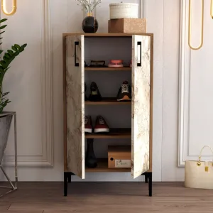 Skrinka na topánky / Botník Prag - Walnut, White Marble