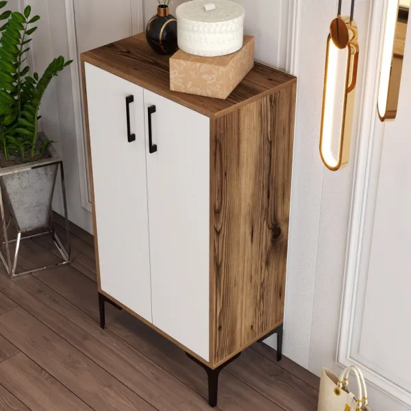 Skrinka na topánky / Botník Prag - Walnut, White