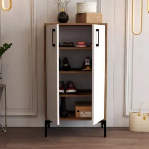 Skrinka na topánky / Botník Prag - Walnut, White
