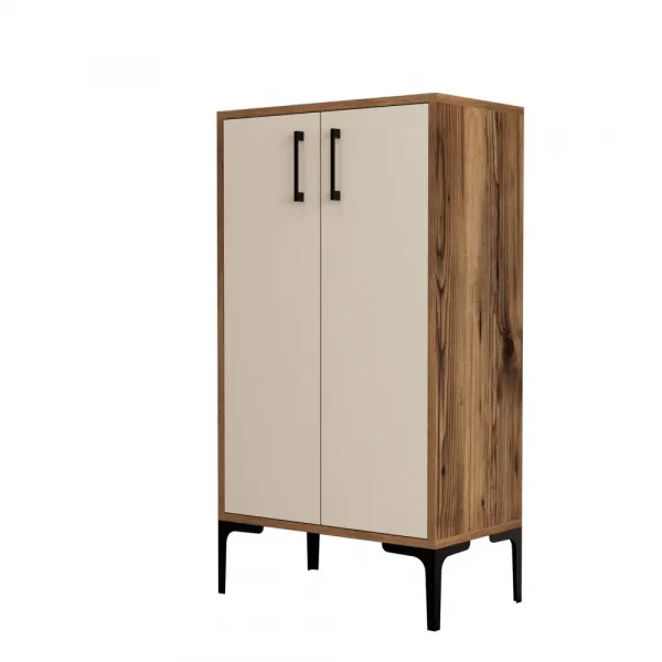 Skrinka na topánky / Botník Prag - Walnut, Cream