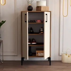 Skrinka na topánky / Botník Prag - Walnut, Cream