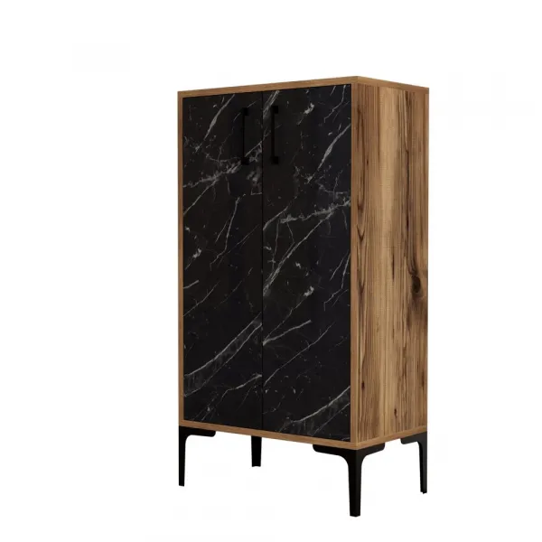 Skrinka na topánky / Botník Prag - Walnut, Black Marble