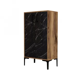 Skrinka na topánky / Botník Prag - Walnut, Black Marble