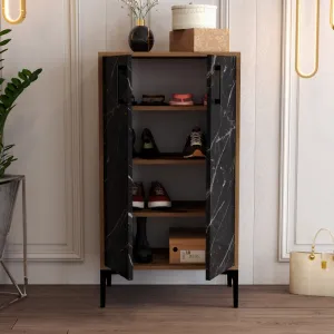 Skrinka na topánky / Botník Prag - Walnut, Black Marble