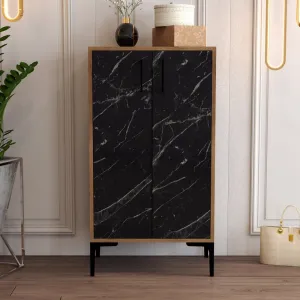 Skrinka na topánky / Botník Prag - Walnut, Black Marble