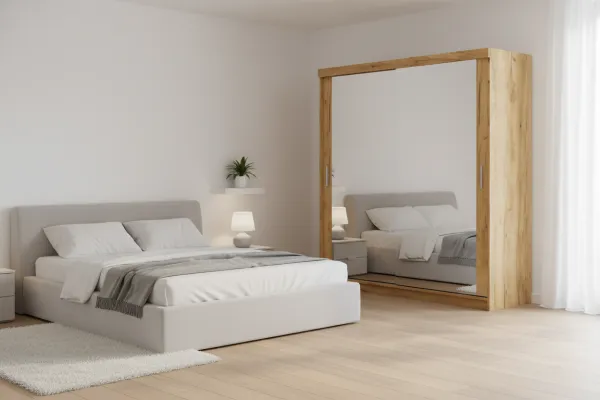 Elvisia Šatníková skriňa LEXY 200 | 2x zrkadlo | craft zlatý
