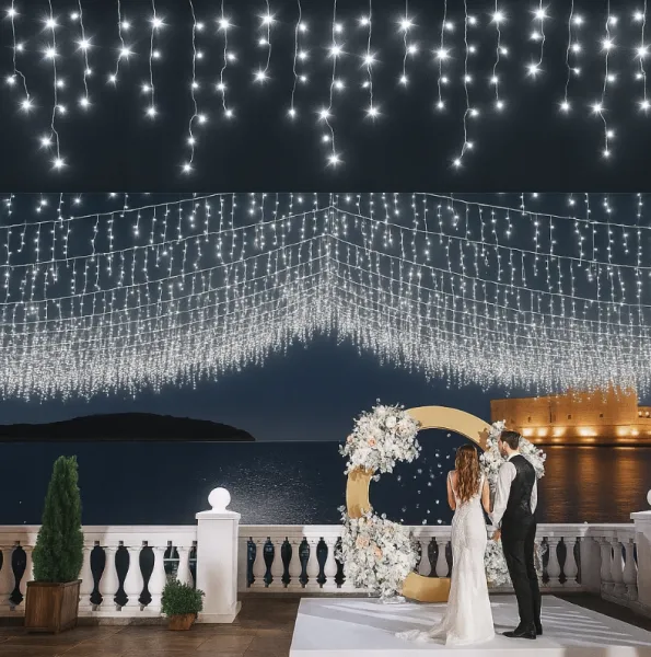 VianočnévonkajšieLEDosvetlenie,studenábielaIP44200LED/9,5m