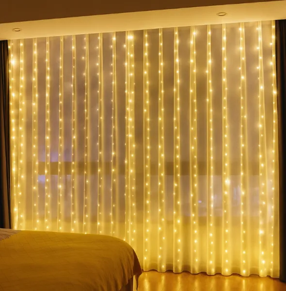 LEDsvetelnýzáves3x3m–300LED–teplábiela–USB–interiérovádekorácia300LED/3X3m