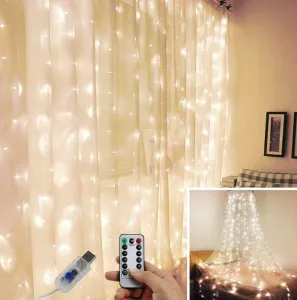 LEDsvetelnýzáves3x3m–300LED–teplábiela–USB–interiérovádekorácia300LED/3X3m