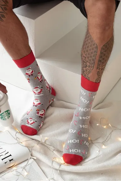 Milena Pánske Vianočné Ponožky Santa Claus Šedé