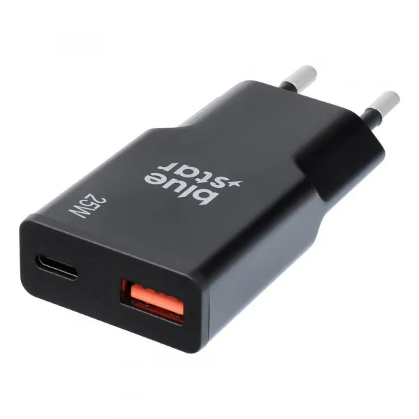 BlueStar Slim adaptér USB-C + USB-A, GaN, 25W, čierny
