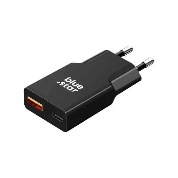 BlueStar Slim adaptér USB-C + USB-A, GaN, 25W, čierny
