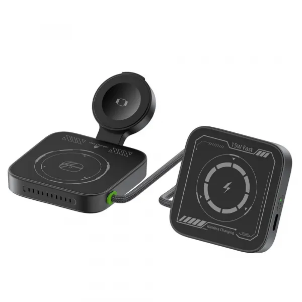3v1 skladacia MagSafe bezdrôtová nabíjacia stanica pre iPhone, Apple Watch a AirPods, Android, čierna