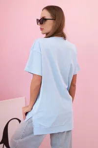Kesi Dámske bavlnené oversize tričko so srdcom a strapcami modré