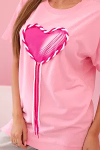 Kesi T-shirt dámsky bavlnený oversize srdcom a strapcami svetloružový
