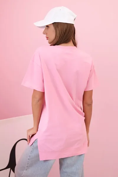 Kesi T-shirt dámsky bavlnený oversize srdcom a strapcami svetloružový