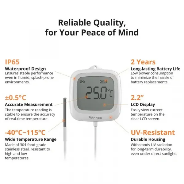 Smart senzor teploty so sondou SONOFF SNZB-02LD Zigbee