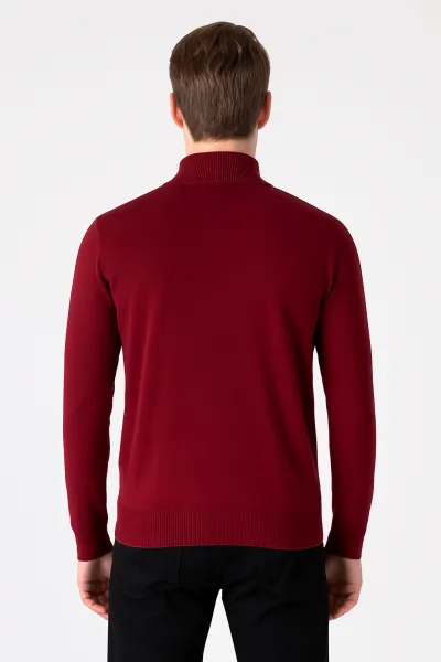 Factory Pánsky bordový elegantný sveter so zipsom – hrejivý, pohodlný a štýlový Farba: Bordová, Veľkosť: 3XL