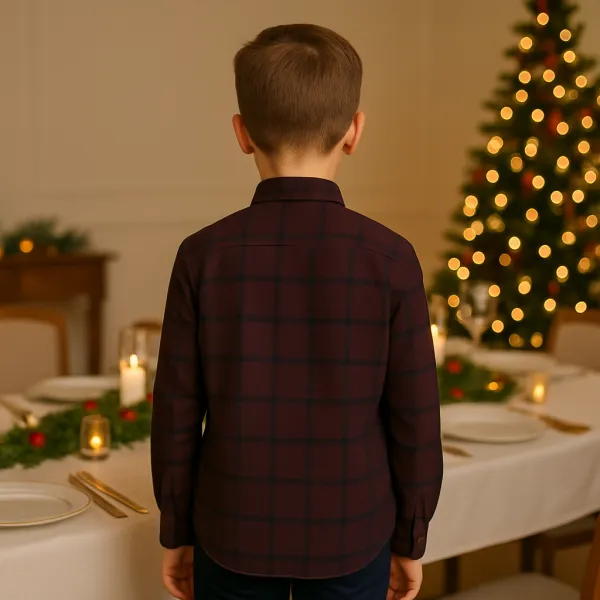 Fashionkids Detská elegantná košeľa pre chlapcov – bordová károvaná, sviatočná Farba: Bordová, Veľkosť: 128