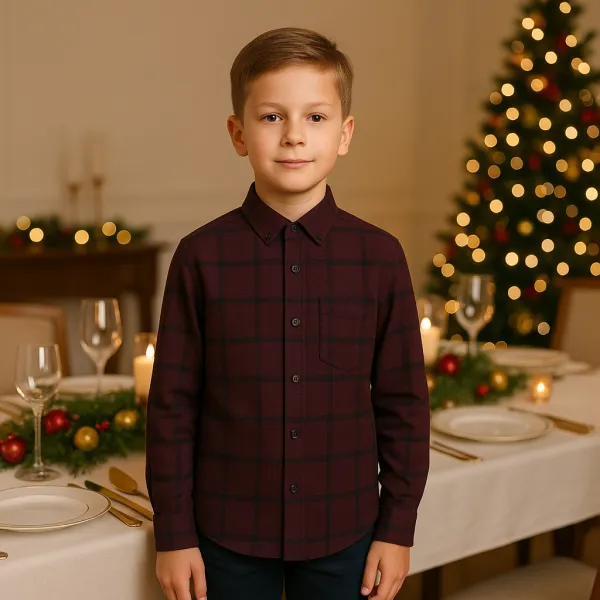 Fashionkids Detská elegantná košeľa pre chlapcov – bordová károvaná, sviatočná Farba: Bordová, Veľkosť: 128