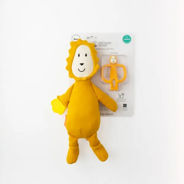 Matchstick Monkey Teething Gift Set 3m+ hryzadielko + hračka Lion 1 ks