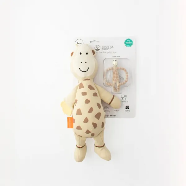 Matchstick Monkey Teething Gift Set 3m+ hryzadielko + hračka Giraffe 1 ks
