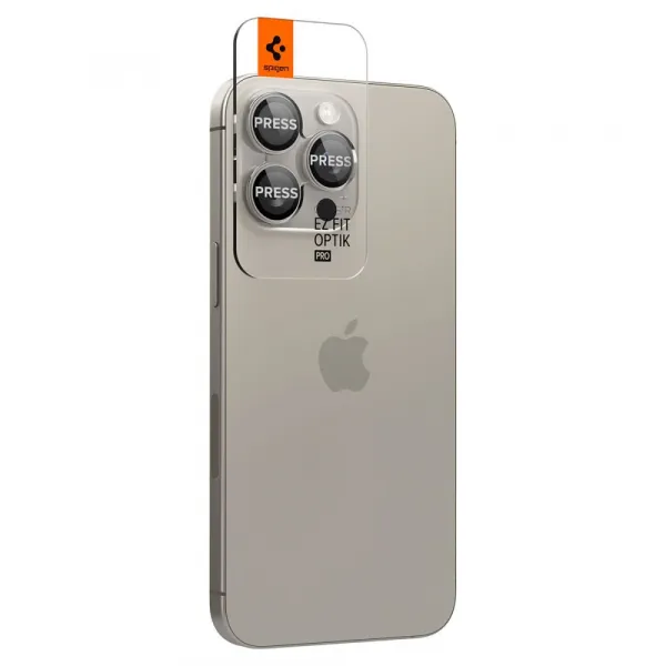 Spigen Optik.TR Ez Fit ochrana fotoaparátu, 2 kusy, iPhone 14 Pro / Max / 15 Pro / Max / 16 Pro / Max / 17 Pro / Max, natural titanium