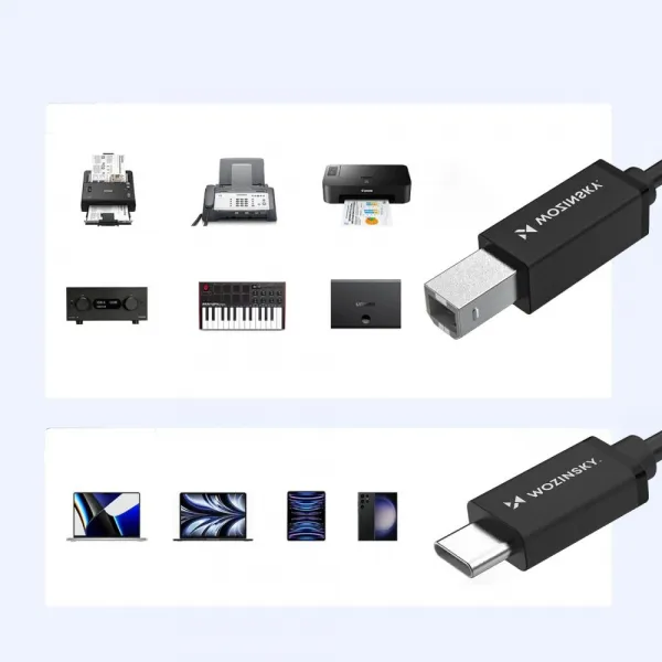 Wozinsky WKDDY2S kábel USB-B – USB-C, 2 m, čierny