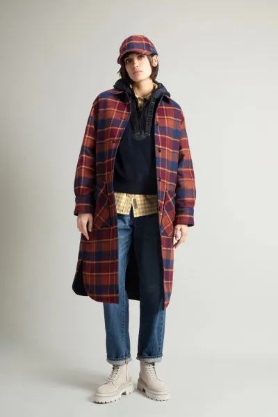 Kabát Woolrich Compact Wool Overcoat Syrah Check