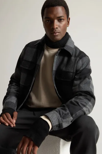 Bunda Woolrich Alaskan Wool Check Overshirt Charcoal Buffalo