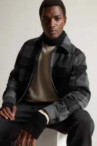 Bunda Woolrich Alaskan Wool Check Overshirt Charcoal Buffalo
