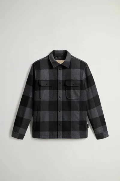 Bunda Woolrich Alaskan Wool Check Overshirt Charcoal Buffalo
