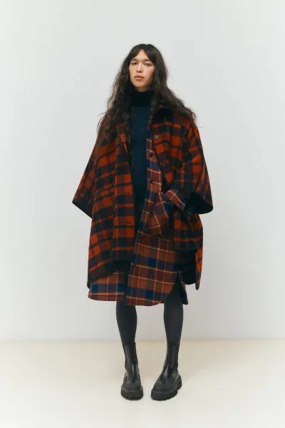 Pončo Woolrich Blanket Cape Red Check