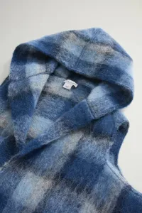 Šál Woolrich Hooded Wool Cape Scarf Blue Check
