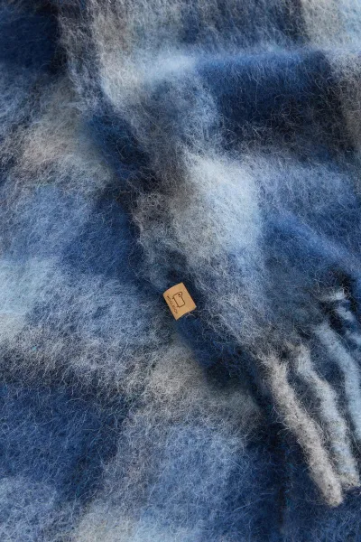 Šál Woolrich Hooded Wool Cape Scarf Blue Check