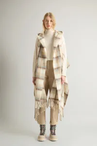 Šál Woolrich Hooded Wool Cape Scarf Cream Check