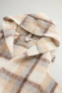 Šál Woolrich Hooded Wool Cape Scarf Cream Check