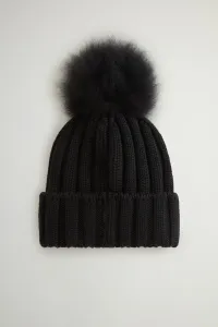 Čapica Woolrich Beanie Cashmere Pom Pom Black