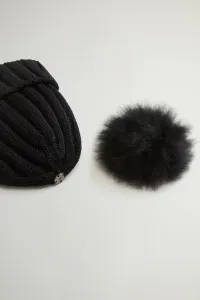 Čapica Woolrich Beanie Cashmere Pom Pom Black